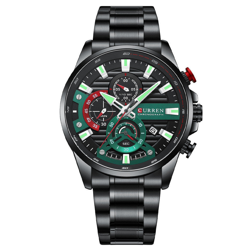 Men's Calendar Watch with Steel Band Six-hand Quartz