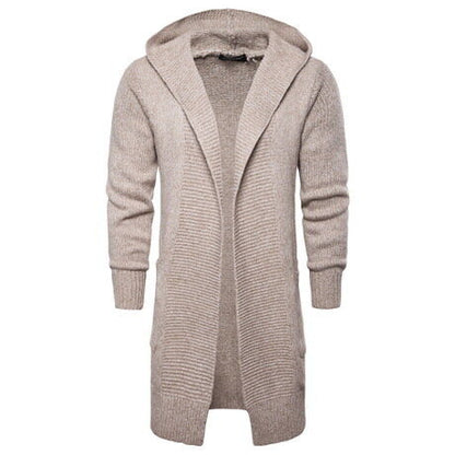 Men's Knitted Cardigan Sweater With Hoodie Slim Fit Mid Long