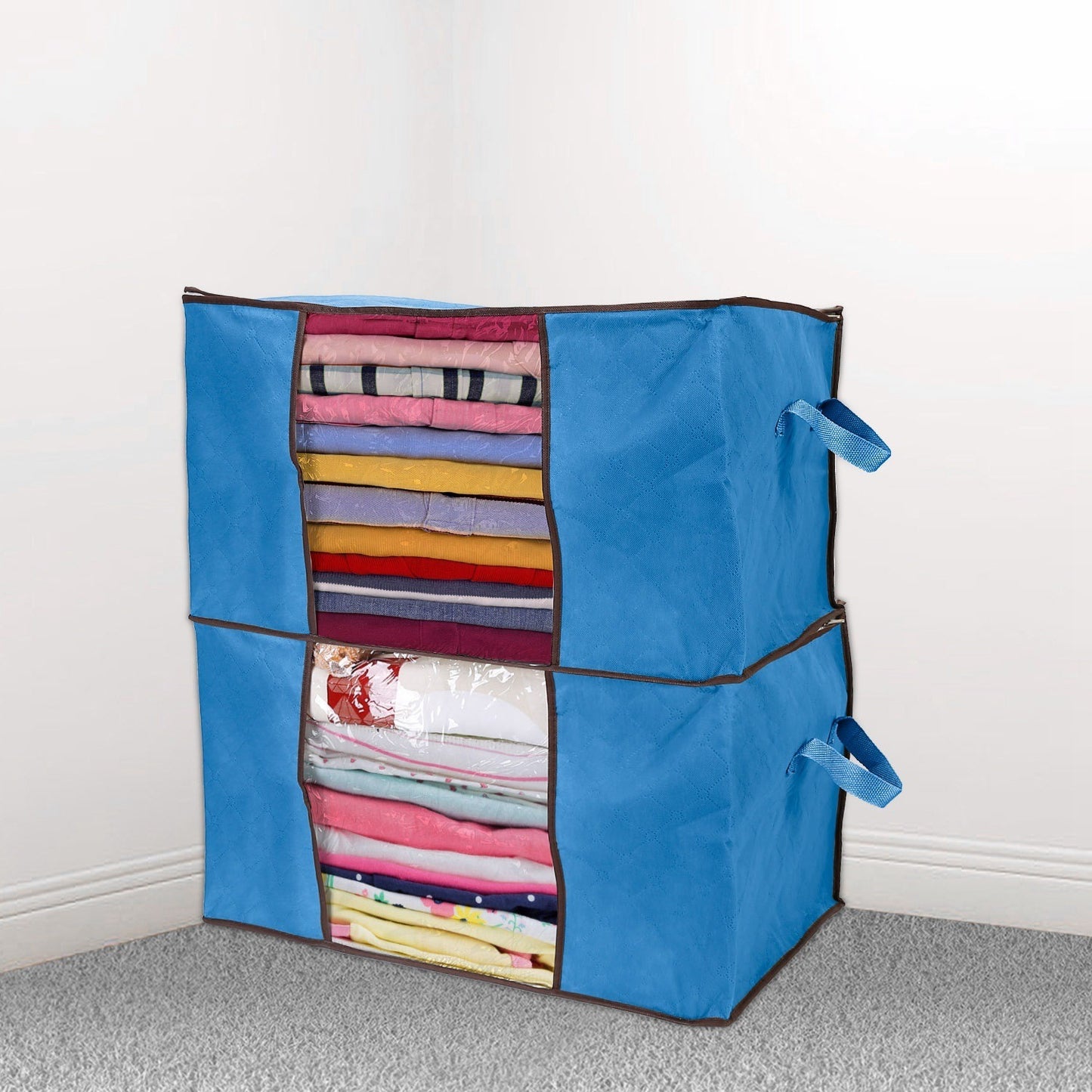 2Pc Storage Bag 90L Large Capacity Foldable Closet Organizer w/ Thick Fabric Clear Window