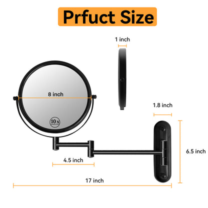 8 Inch Wall Mounted Vanity Mirror, Double Sided 1x/10x