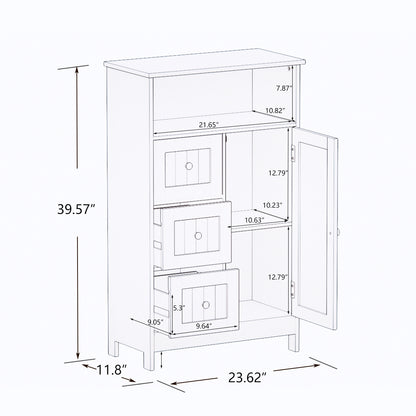 Bathroom standing storage cabinet with 3 drawers and 1 door