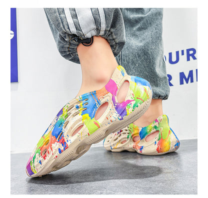 Clogs For Men; Men's hole shoes; hollow beach shoes; camouflage sandals; all inclusive personalized men's sandals
