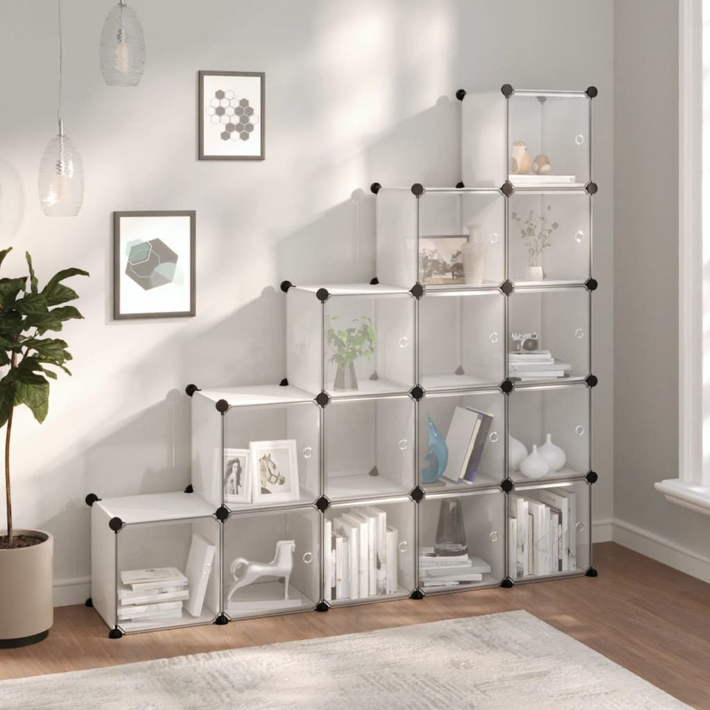 Storage Cube Organizer with 15 Cubes and Doors - Transparent