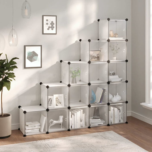 Storage Cube Organizer with 15 Cubes and Doors - Transparent