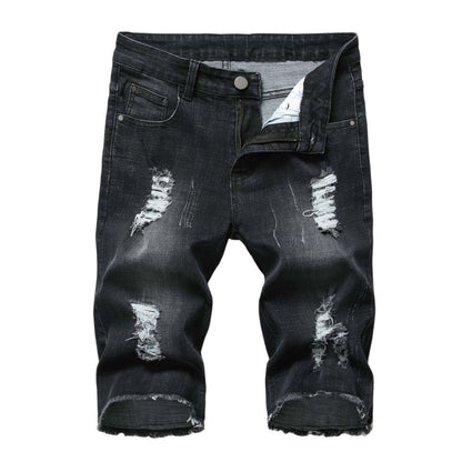 Men's Denim Shorts Ripped Distressed Straight Fit