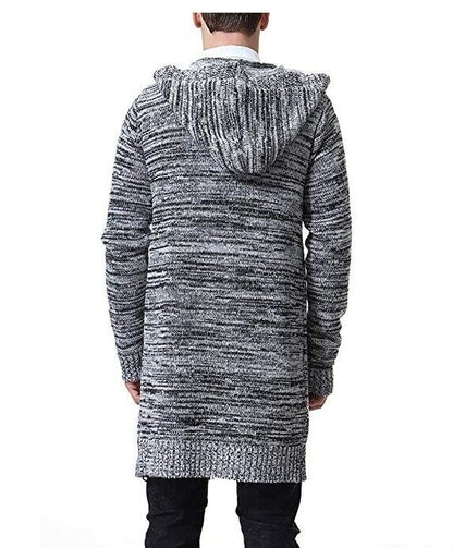 Men's Cardigan Sweater Mid Long Casual Warm Knitted Coat with Hood Padded