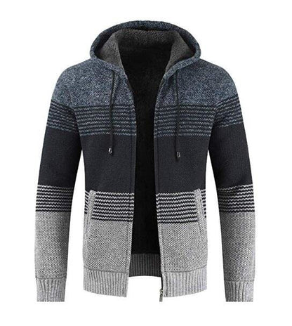 Men's Hooded Sweaters Jacket Heavyweight Full Zip Strips Patchwork Hoodies with Pockets 4 Colors