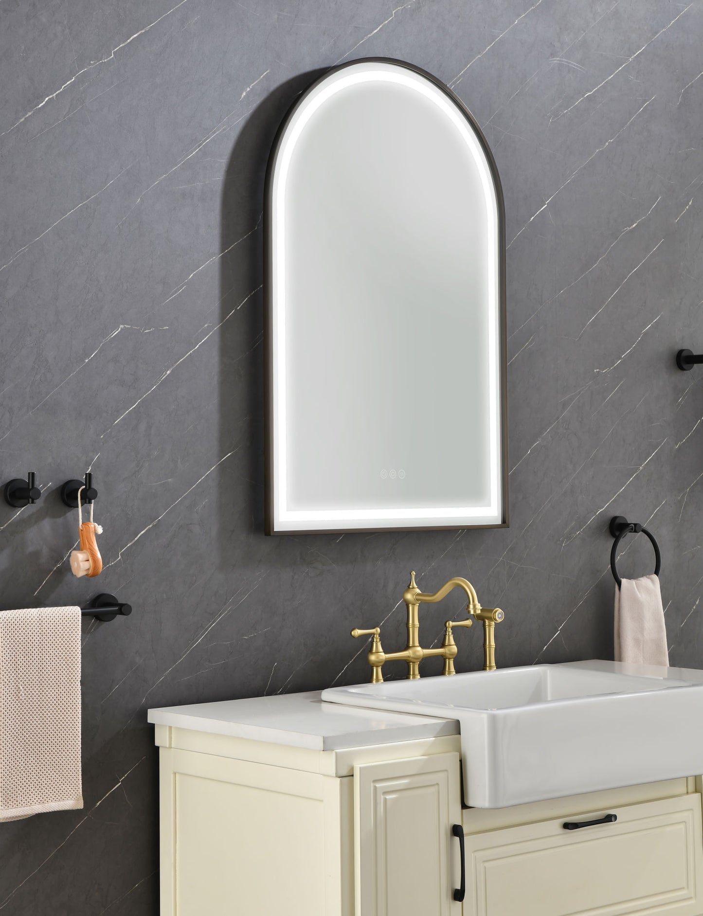 39in. W x 26in. H Oversized Rectangular Framed LED Mirror Anti-Fog Dimmable Wall Mount Bathroom Vanity Mirror Wall Mirror Kit For Gym And Dance Studio