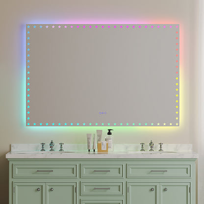 60X40 inch LED Bathroom Mirror with Lights Backlit RGB Color Changing Lighted Mirror