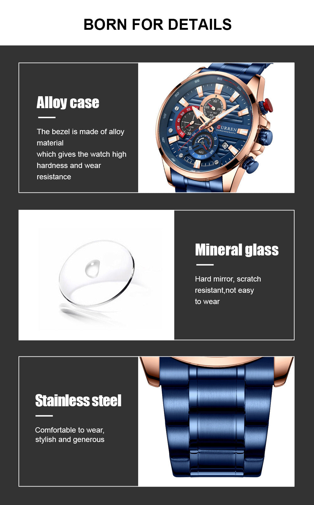 Men's Calendar Watch with Steel Band Six-hand Quartz