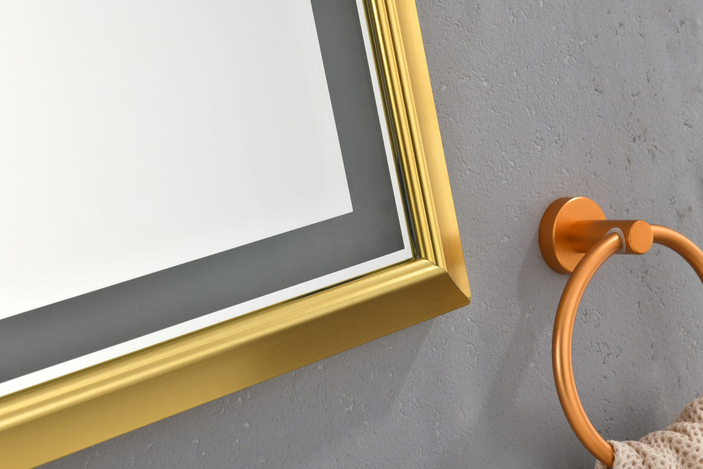 Oversized Rectangular Gold Framed LED Mirror Anti-Fog Dimmable Wall Mount Vanity Mirror