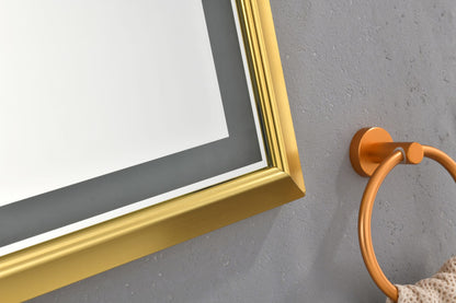 Oversized Rectangular Gold Framed LED Mirror Anti-Fog Dimmable Wall Mount Vanity Mirror