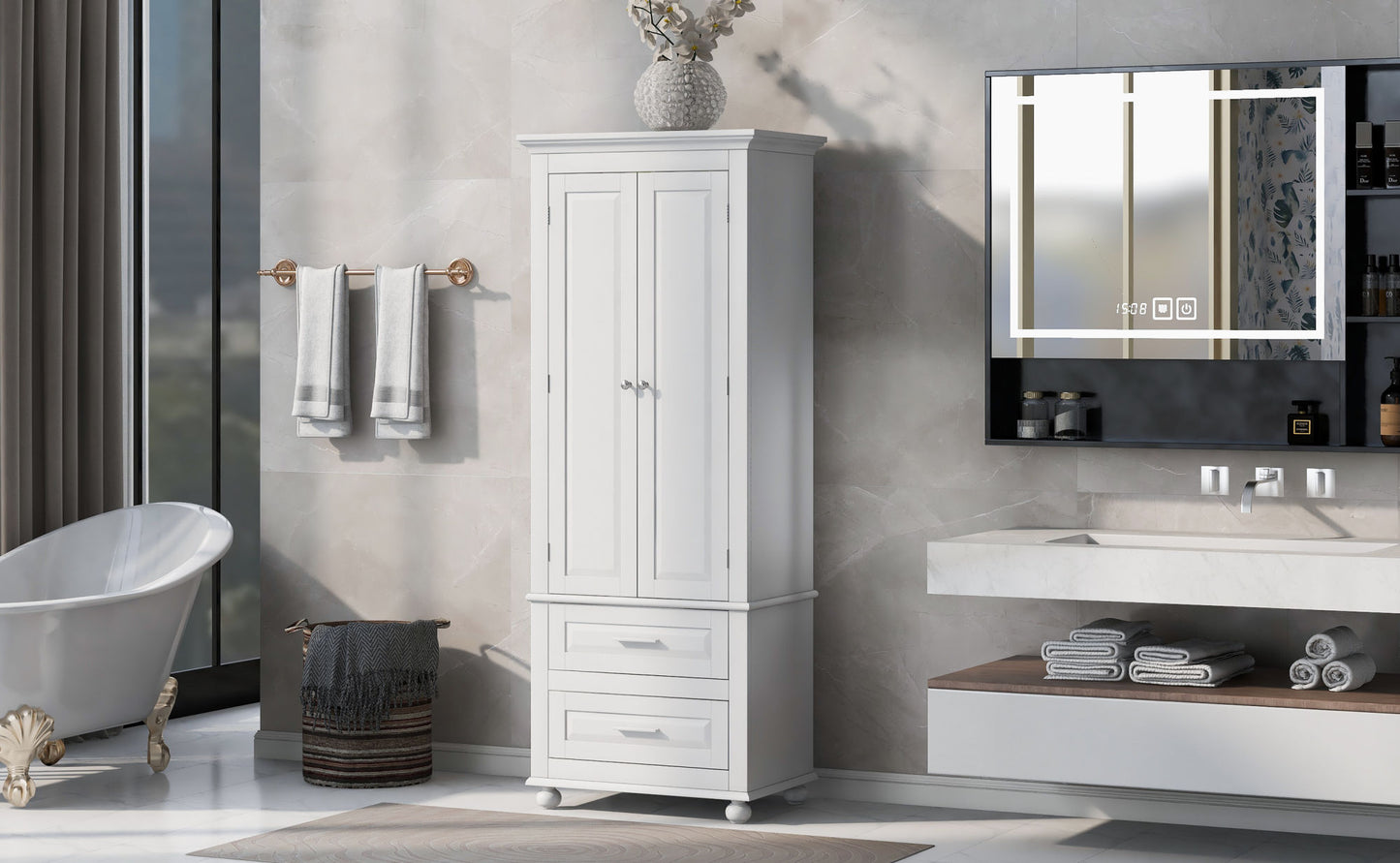 Tall Storage Cabinet with Two Drawers for Bathroom/Office