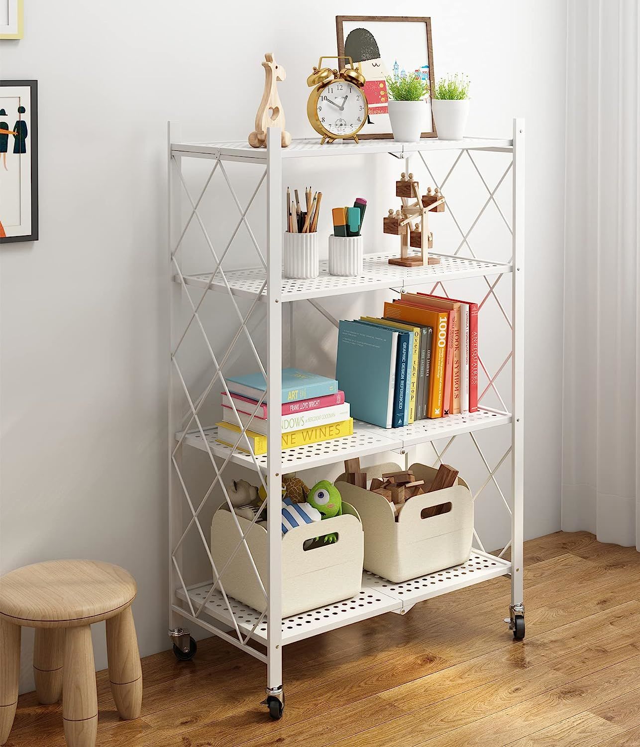 Metal Storage Shelving Unit Collapsible - for Kitchen Bathroom