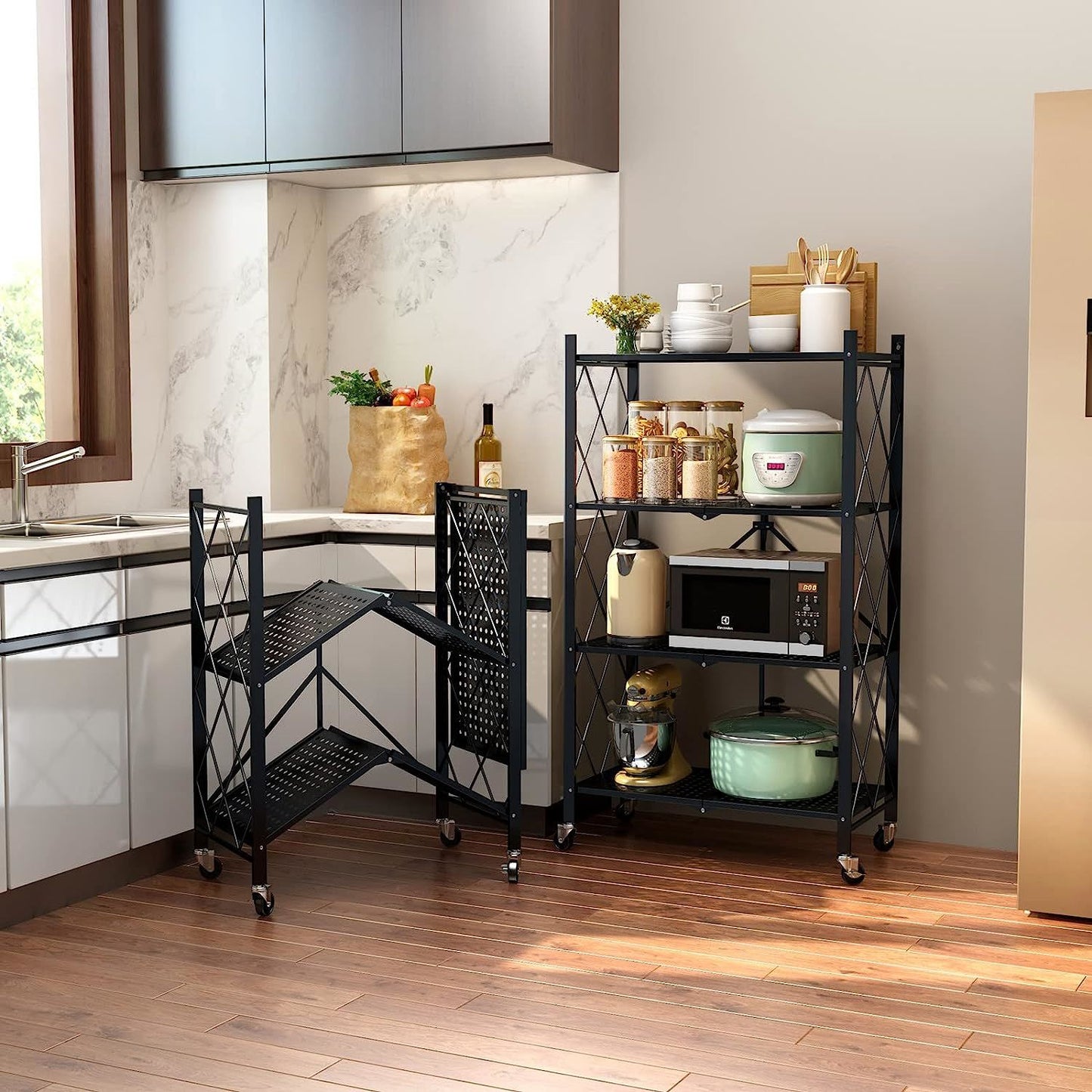 Metal Storage Shelving Unit Collapsible - for Kitchen Bathroom