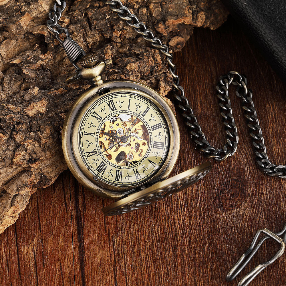 Vintage Engraved Hollow Automatic Mechanical Pocket Watch