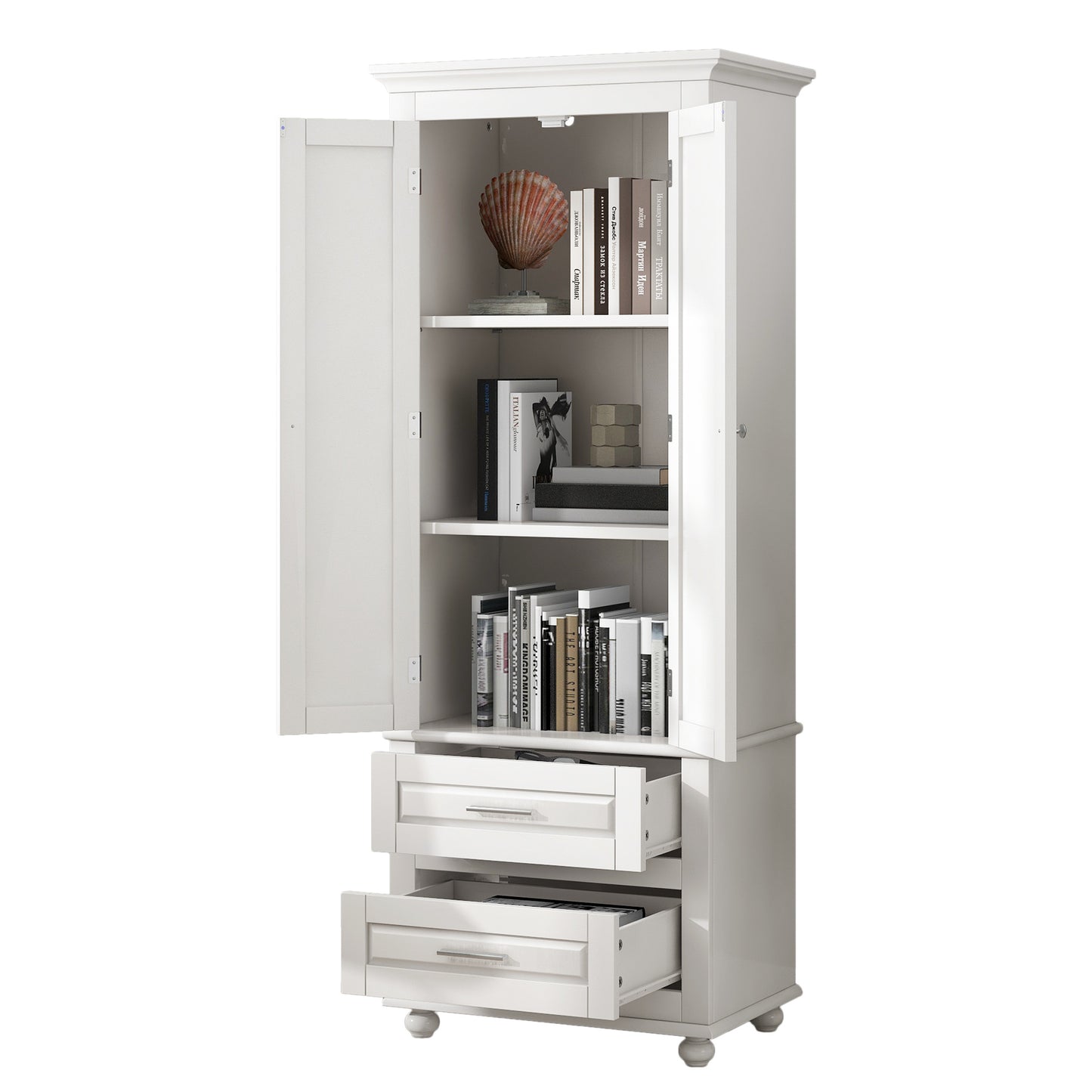 Tall Storage Cabinet with Two Drawers for Bathroom/Office
