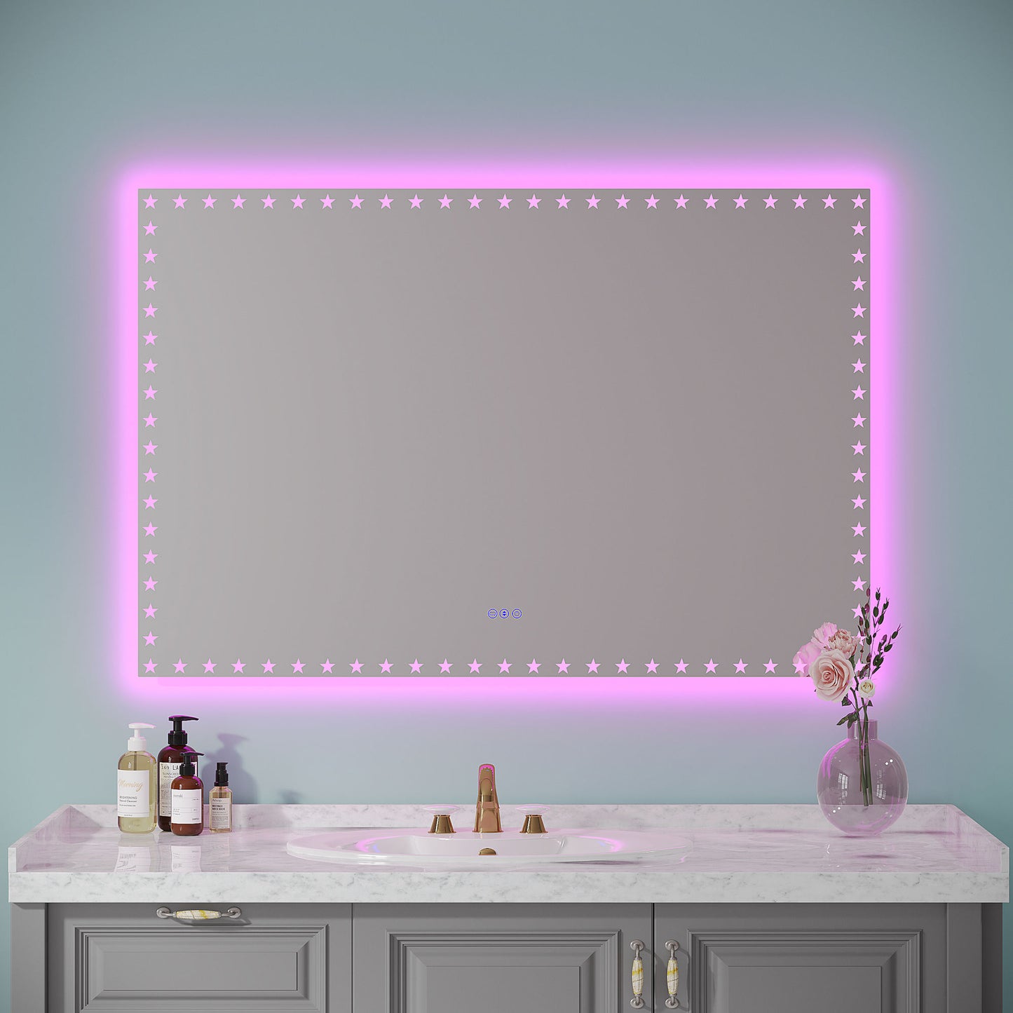 60X40 inch LED Bathroom Mirror with Lights Backlit RGB Color Changing Lighted Mirror
