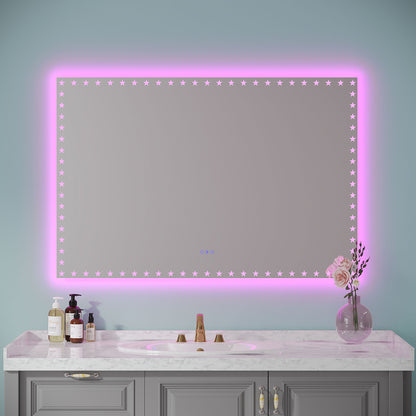 60X40 inch LED Bathroom Mirror with Lights Backlit RGB Color Changing Lighted Mirror