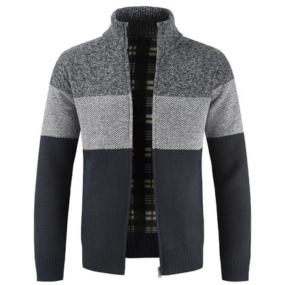 Men's Colorblocked Stand Collar Cardigan Sweater Jacket Outwear