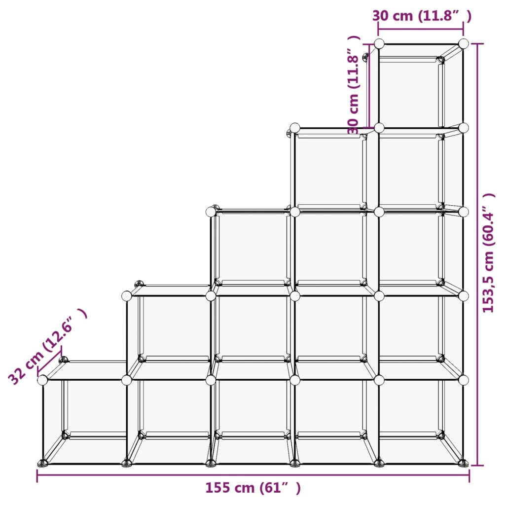 Storage Cube - Organizer with 15 Cubes - Black