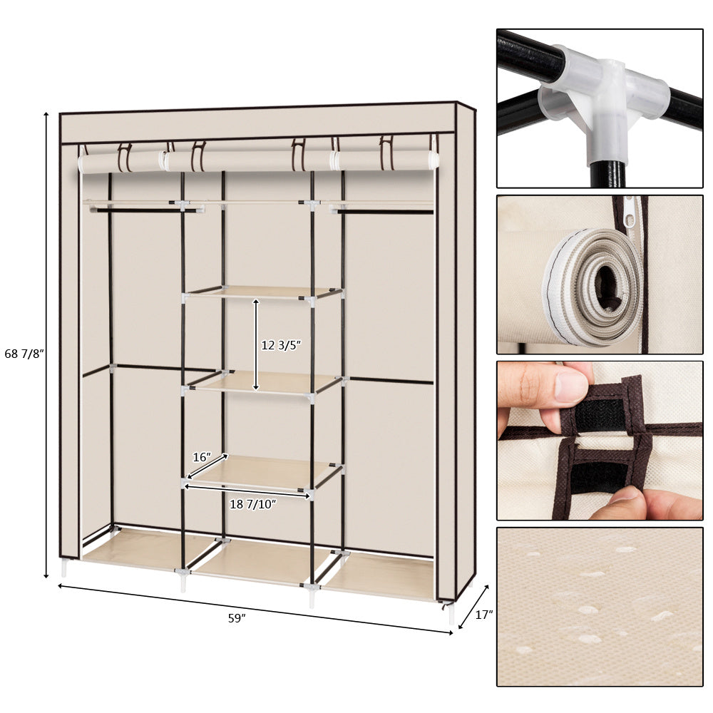 69" Portable Clothes Closet - Double Rod Storage Organizer