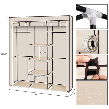 69" Portable Clothes Closet - Double Rod Storage Organizer
