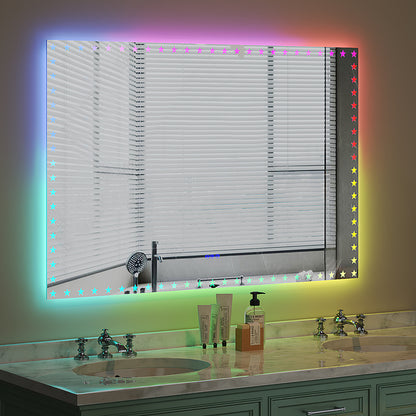60X40 inch LED Bathroom Mirror with Lights Backlit RGB Color Changing Lighted Mirror