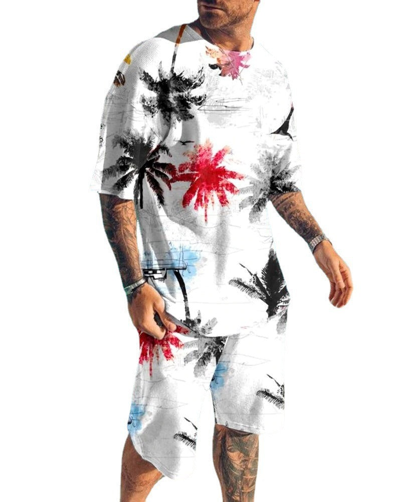 Fashion - Men's Casual Sports Suit Digital Printing T-Shirt Casual Two-Piece Set