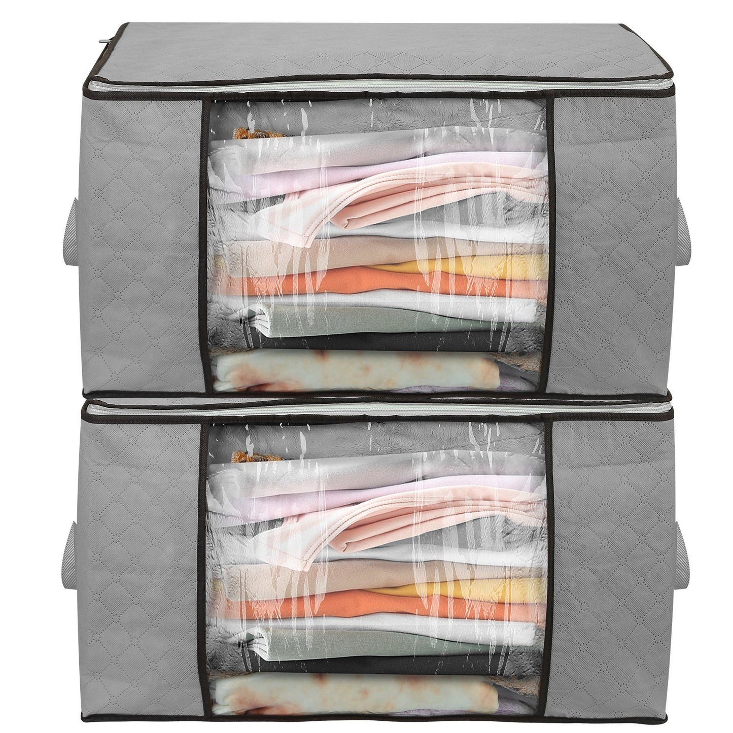 2Pc Storage Bag 90L Large Capacity Foldable Closet Organizer w/ Thick Fabric Clear Window