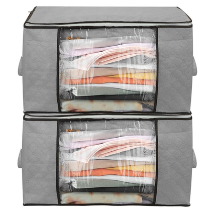 2Pc Storage Bag 90L Large Capacity Foldable Closet Organizer w/ Thick Fabric Clear Window