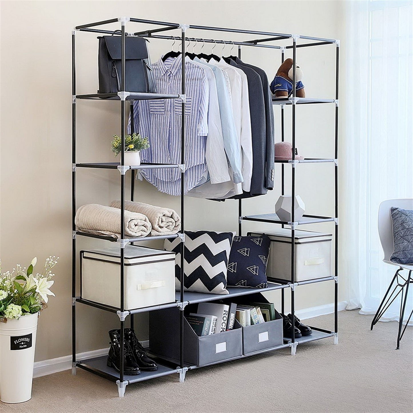 69" Portable Clothes Closet Wardrobe Storage Organizer