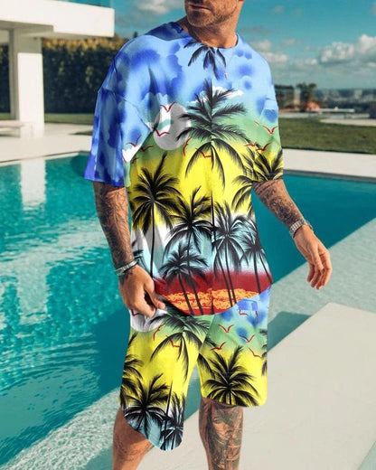 Fashion - Men's Casual Sports Suit Digital Printing T-Shirt Casual Two-Piece Set