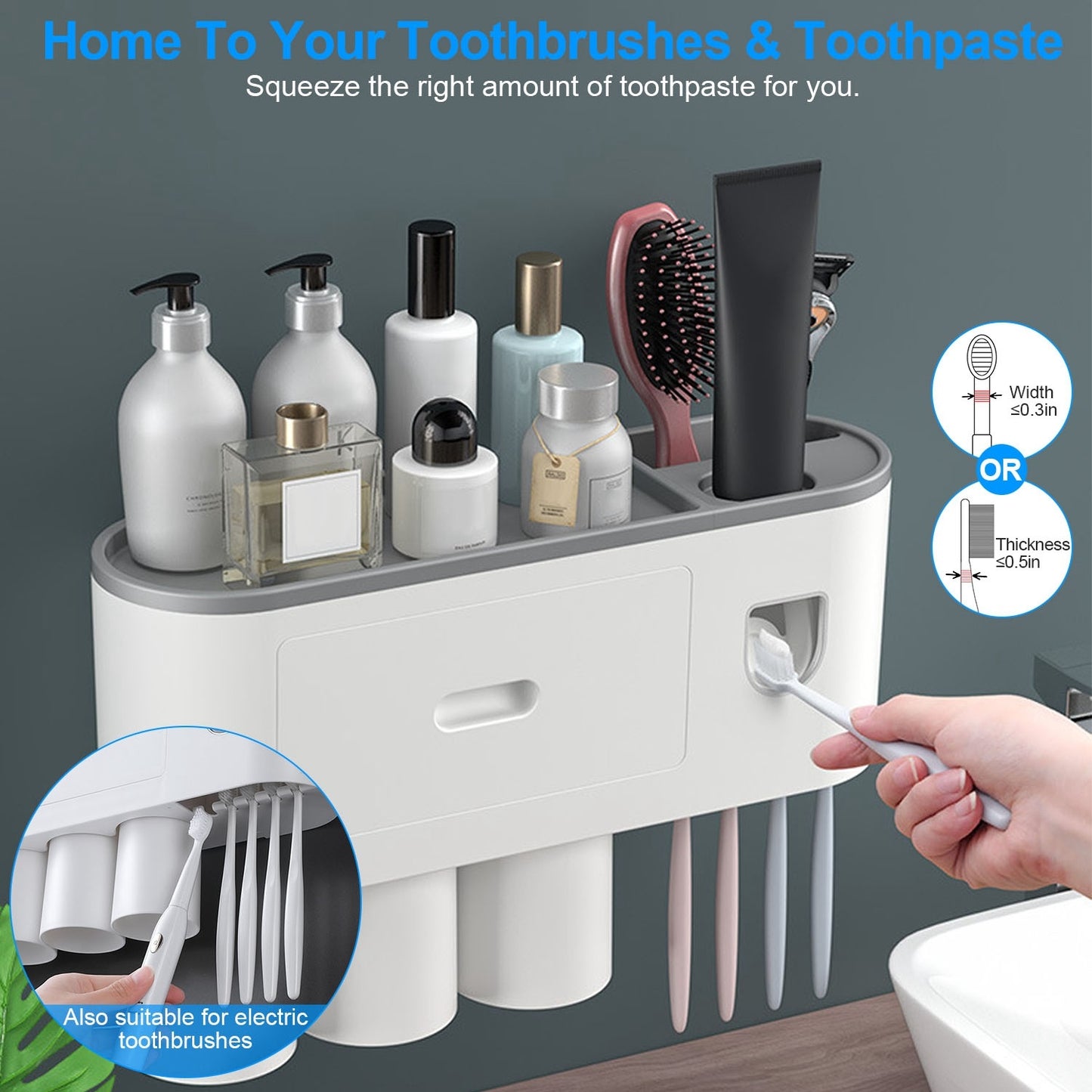 Multifunctional Wall Mount Toothbrush - Rack Organizer - Toothpaste Dispenser