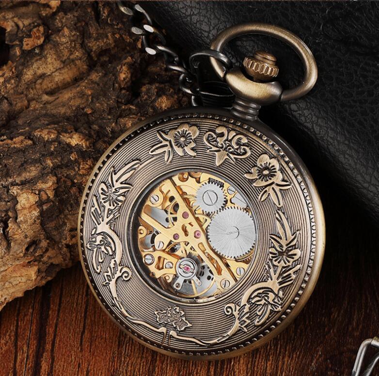 Large Flip Pocket Watch Roman Carved Hollow
