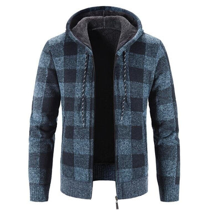 Mens Plaid Hoodies Fleece Sweater