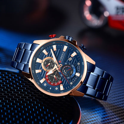 Men's Calendar Watch with Steel Band Six-hand Quartz