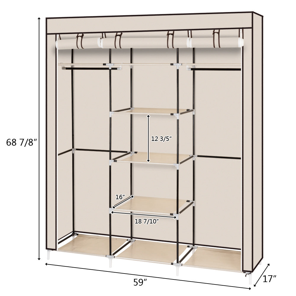 69" Portable Clothes Closet - Double Rod Storage Organizer