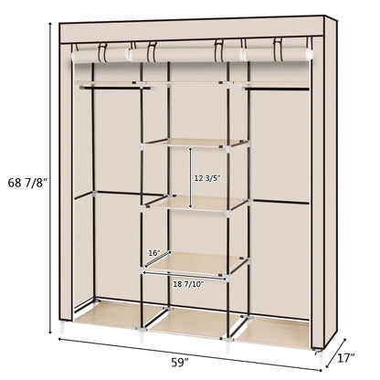 69" Portable Clothes Closet - Double Rod Storage Organizer