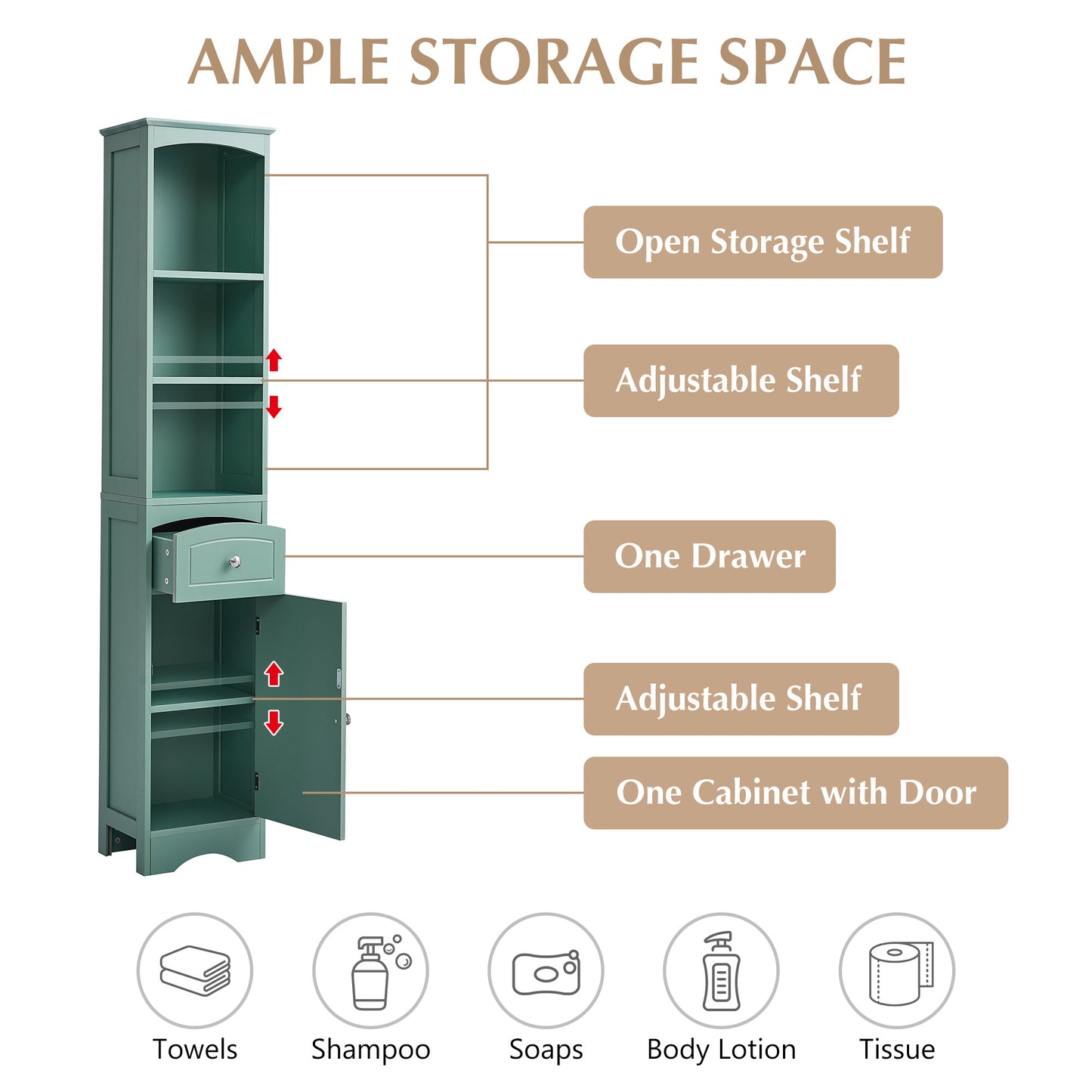 Tall Bathroom Cabinet - Adjustable Shelf