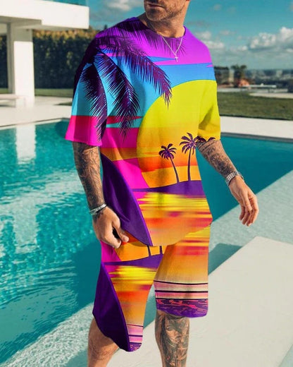 Fashion - Men's Casual Sports Suit Digital Printing T-Shirt Casual Two-Piece Set