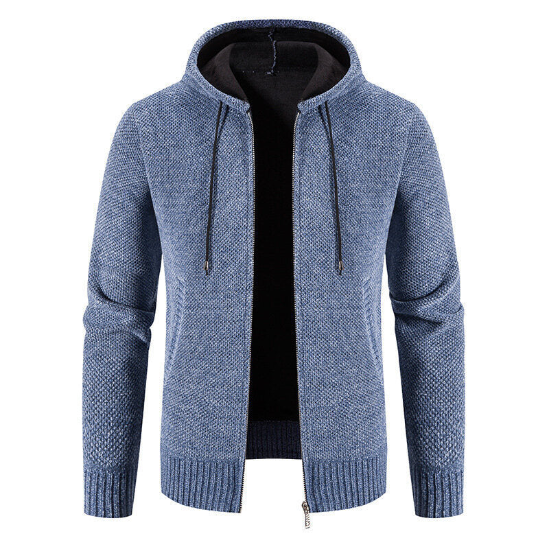 Men's Hooded Full Zip Knitted Cardigan Sweater