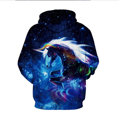 Men Hoodies Sweatshirts Galaxy Digital Print Pullover Hooded with Big Pockets