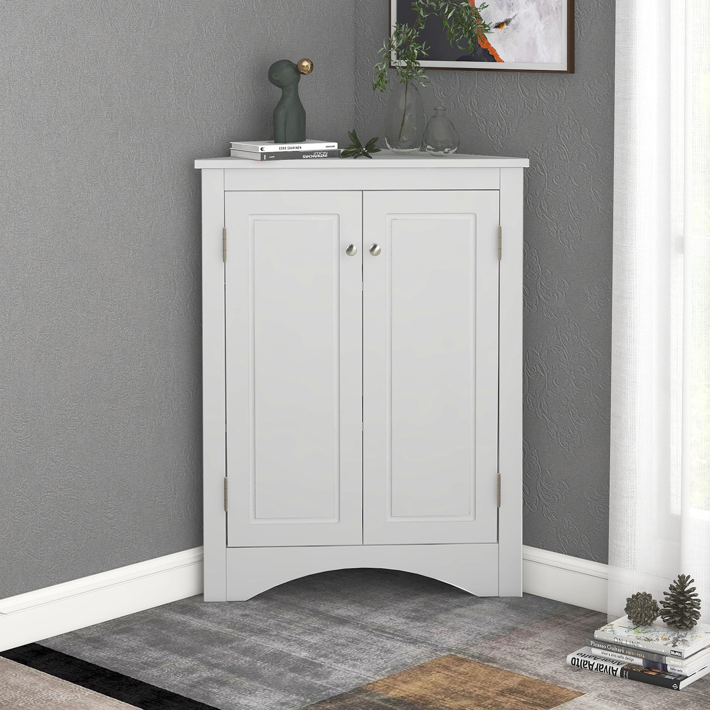 White Triangle Bathroom Storage Cabinet with Adjustable Shelves