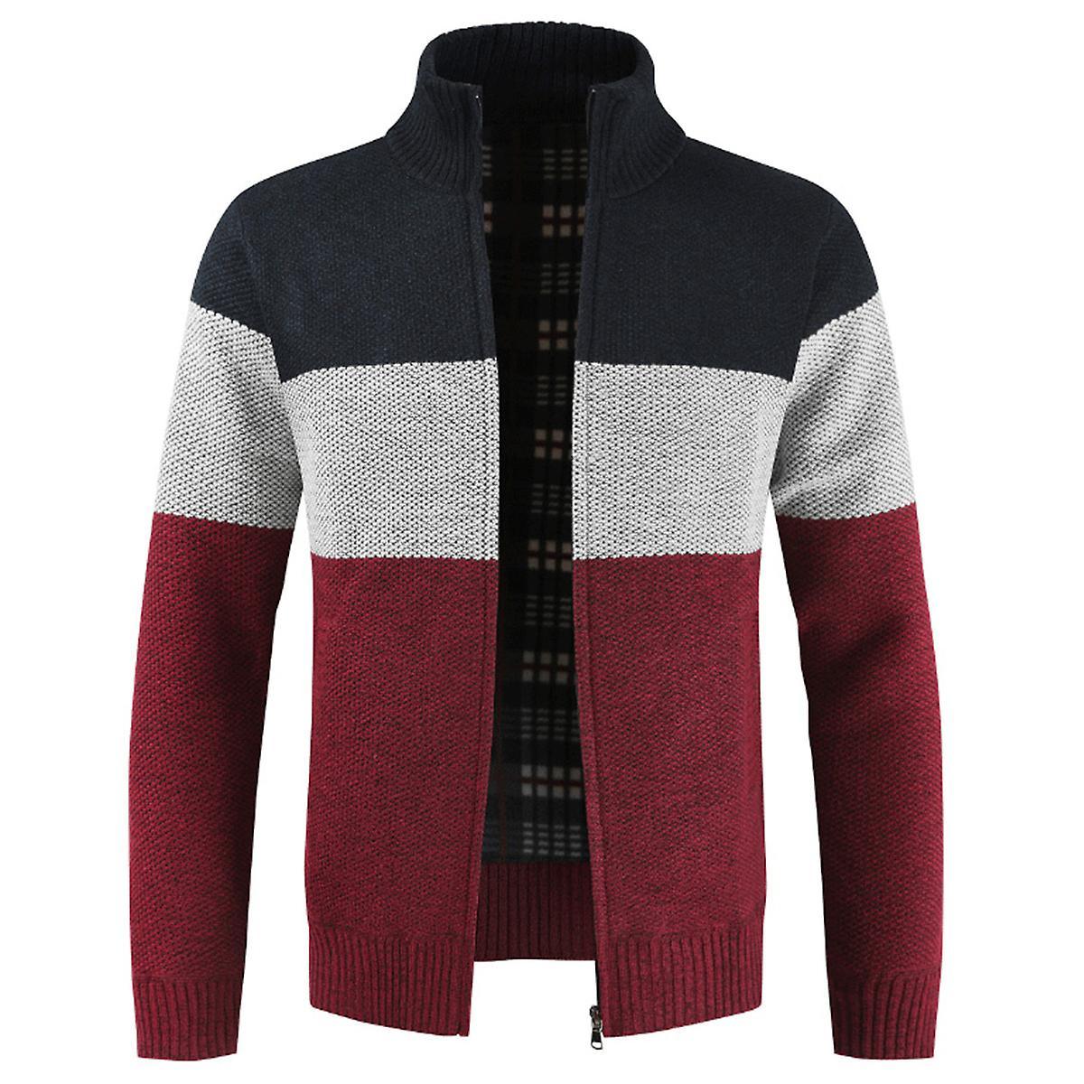 Men's Colorblocked Stand Collar Cardigan Sweater Jacket Outwear