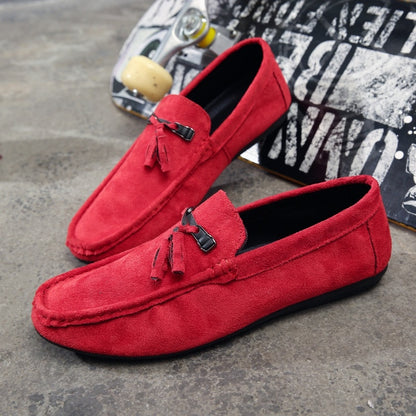 Fashion Black Red Shoes for Men Driving Moccasin Soft Comfortable Flock Mens Loafers Slip-On Male Shoes Flats Men Casual Shoes