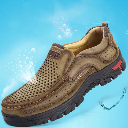 Summer Genuine Leather Casual Shoes Men Hollow Out Breathable Sneakers Big Size 38-48 Outdoor Rubber Outsole Footwear Men Shoes