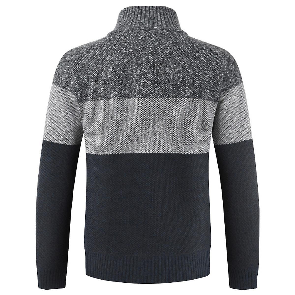 Men's Colorblocked Stand Collar Cardigan Sweater Jacket Outwear