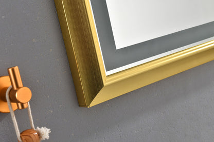 Oversized Rectangular Gold Framed LED Mirror Anti-Fog Dimmable Wall Mount Vanity Mirror