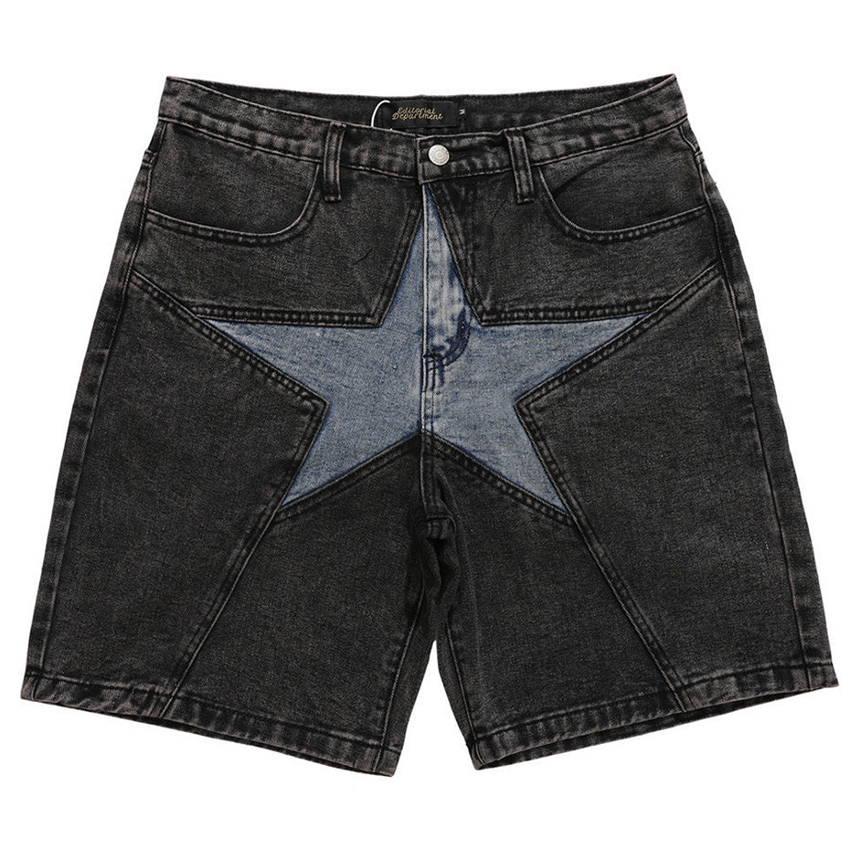 Men's Patchwork Oversized Hip-Hop Blue Jeans Shorts